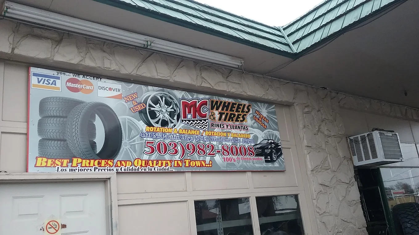 MC Wheels and Tires building sign in Woodburn Oregon